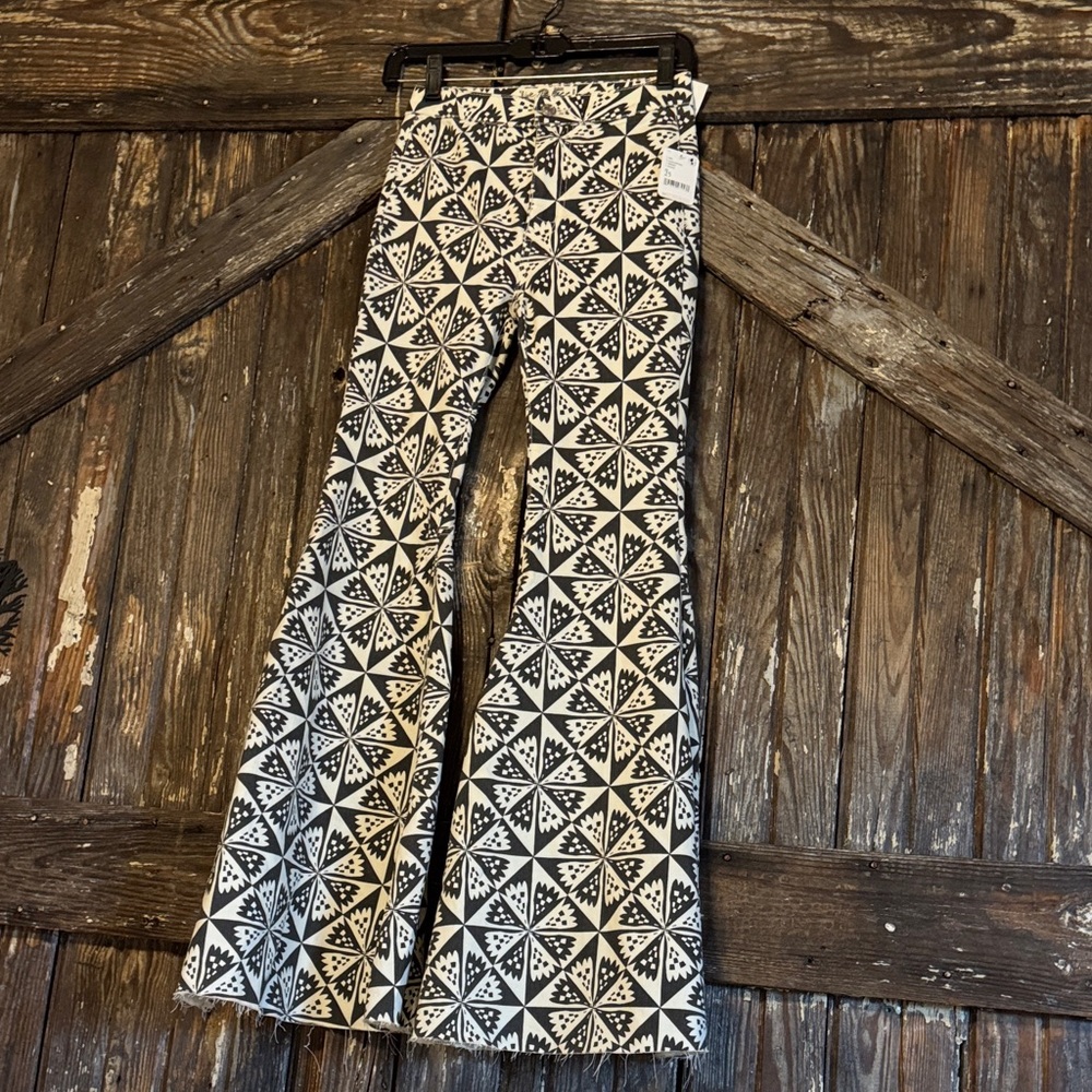 We The Free Just Float On. Geometric Black and White flared jeans. - Picture 3 of 10